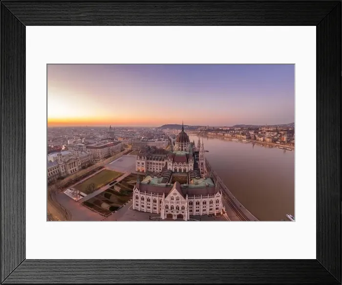 Framed Print : Aerial drone shot of Dome of Hungarian Parliament at dawn before sunrise in Budapest morning Framed Print : Aerial drone shot of Dome of Hungarian Parliament at dawn before sunrise in Budapest morning