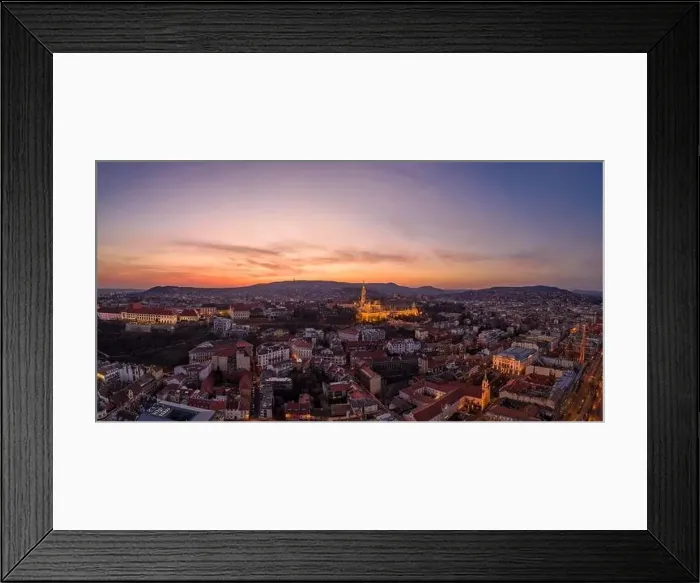 Framed Print : Aerial drone shot of Matthias Church on Buda hill during Budapest sunset Framed Print : Aerial drone shot of Matthias Church on Buda hill during Budapest sunset
