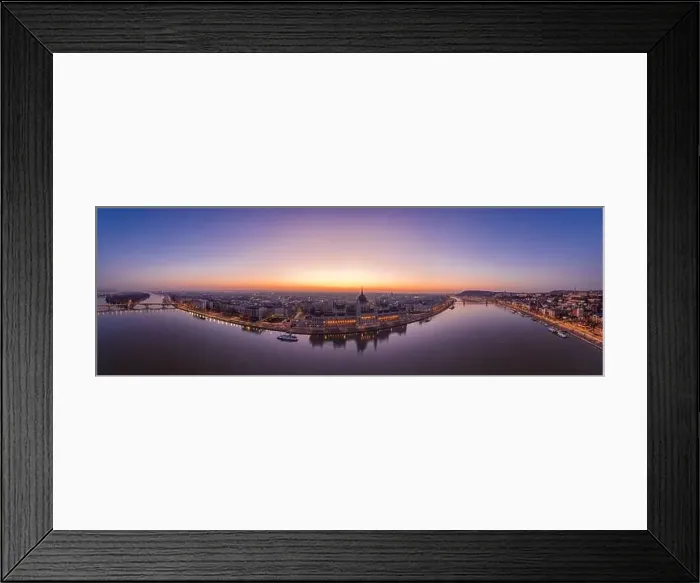Framed Print : Panoramic aerial shot of Danube Hungarian Parliament and Buda hill at dawn before Budapest sunrise Framed Print : Panoramic aerial shot of Danube Hungarian Parliament and Buda hill at dawn before Budapest sunrise