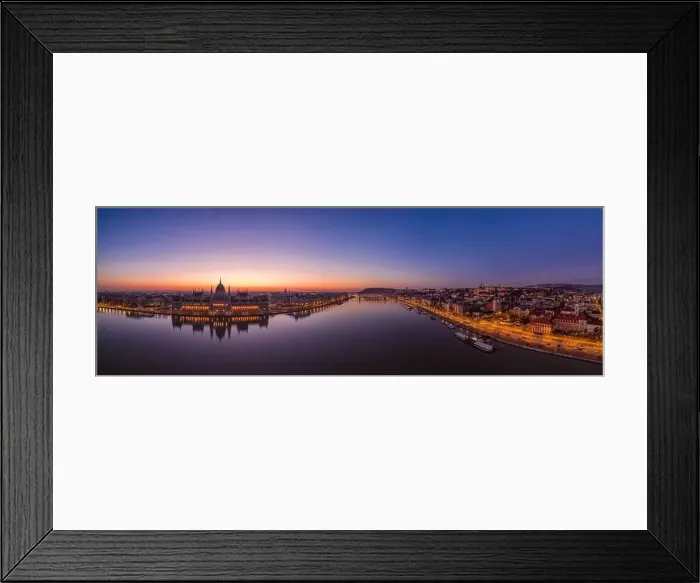 Framed Print : Panoramic aerial shot of Danube Hungarian Parliament and Buda hill at dawn before Budapest sunrise Framed Print : Panoramic aerial shot of Danube Hungarian Parliament and Buda hill at dawn before Budapest sunrise