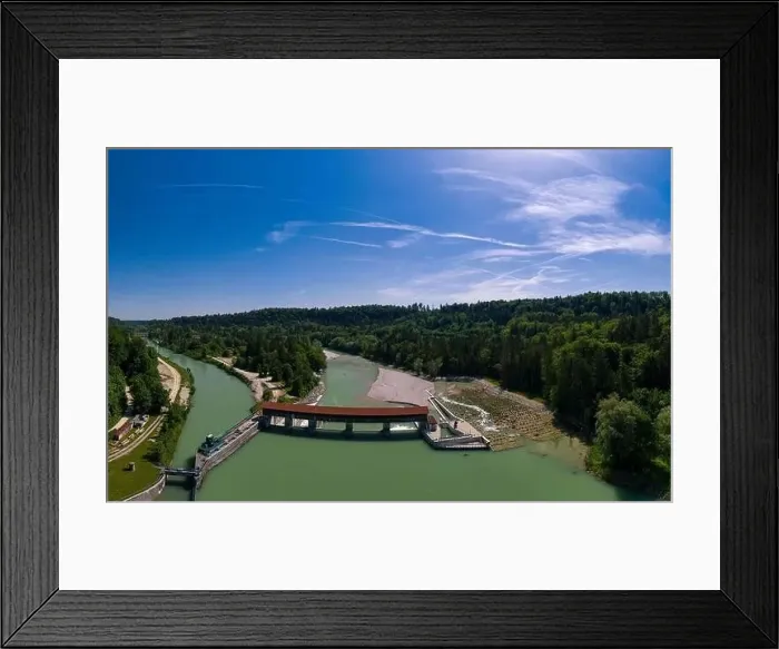 Framed Print : Isar river dam in southern Bavaria with fish stairs next to a beautiful forest at a beautiful day Framed Print : Isar river dam in southern Bavaria with fish stairs next to a beautiful forest at a beautiful day