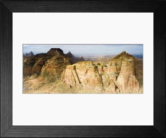Framed Print : Aerial panoramic view by drone of majestic Gheralta Mountains canyons and cliffs, Tigray Region, Ethiopia, Africa