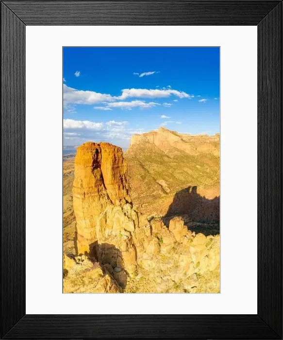 Framed Print : Aerial panoramic by drone of tall rock towers of Gheralta Mountains, Hawzen, Tigray Region, Ethiopia, Africa Framed Print : Aerial panoramic by drone of tall rock towers of Gheralta Mountains, Hawzen, Tigray Region, Ethiopia, Africa