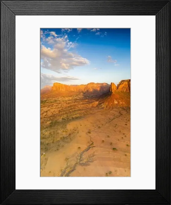 Framed Print : Aerial panoramic by drone of Gheralta Mountains lit by sunset, Hawzen, Tigray Region, Ethiopia, Africa Framed Print : Aerial panoramic by drone of Gheralta Mountains lit by sunset, Hawzen, Tigray Region, Ethiopia, Africa