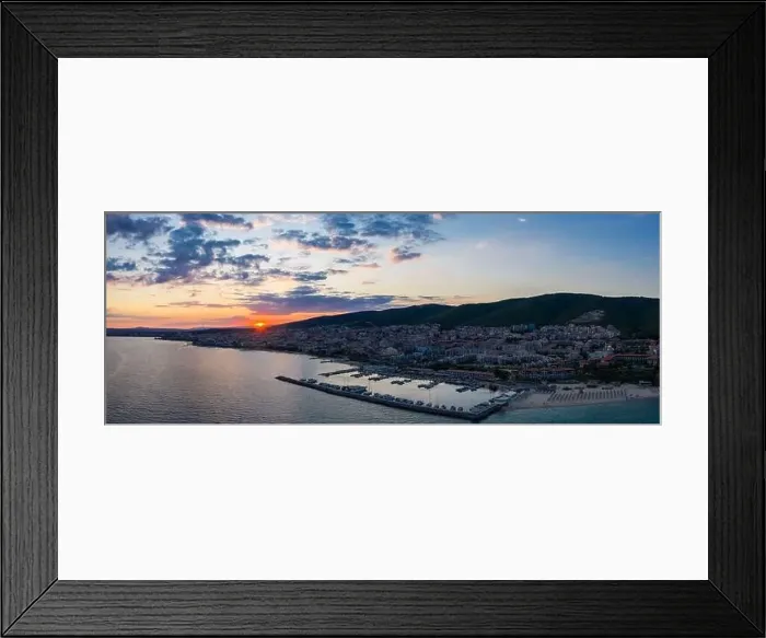 Framed Print : Aerial view to sea resort Sveti Vlas at sunset Framed Print : Aerial view to sea resort Sveti Vlas at sunset