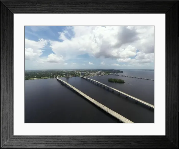 Framed Print : Aerial photo bridges to Fort Myers Florida over the Caloosahatchee River