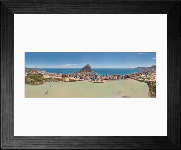 Framed Print : Panoramic wide angle salt lake waterside view Calpe skyline cityscape and Penyal d'Ifac Natural Park Framed Print : Panoramic wide angle salt lake waterside view Calpe skyline cityscape and Penyal d'Ifac Natural Park
