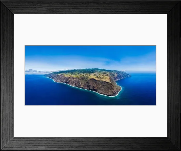 Framed Print : Wide drone aerial panoramic view of Madeira island from Ponta do Pargo lighthouse Framed Print : Wide drone aerial panoramic view of Madeira island from Ponta do Pargo lighthouse
