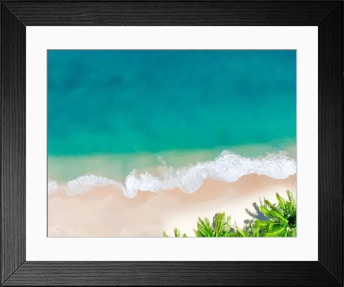 Framed Print : Aerial view top view Beautiful topical beach with white sand coconut palm trees and sea