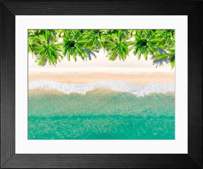 Framed Print : Aerial view top view Beautiful topical beach with white sand coconut palm trees and sea