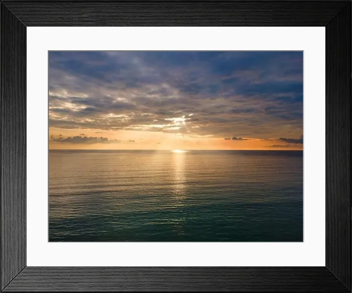 Framed Print : Aerial Drone view sunset over the sea with cloud and sun light with copy space Framed Print : Aerial Drone view sunset over the sea with cloud and sun light with copy space