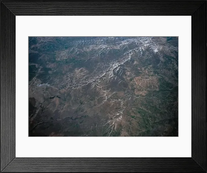 Framed Print : Aerial mountains map view. Airplane view middle east landscape Framed Print : Aerial mountains map view. Airplane view middle east landscape