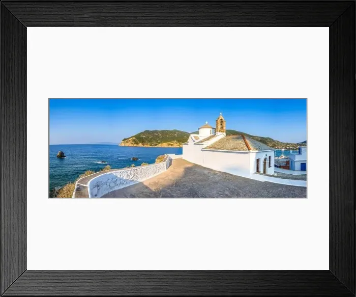 Framed Print : View of Panagitsa Tou Pirgou church over the bay, Skopelos, Greece Framed Print : View of Panagitsa Tou Pirgou church over the bay, Skopelos, Greece