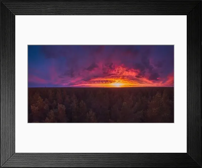 Framed Print : Red sunset above forest, panorama of dreamy landscape Framed Print : Red sunset above forest, panorama of dreamy landscape