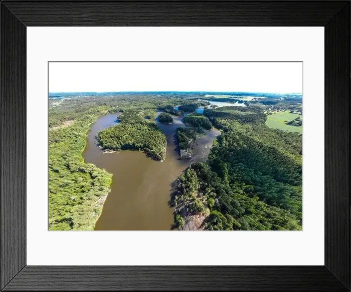Framed Print : Aerial panoramic summer view of rapid Ahvionkoski at river Kymijoki, Finland Framed Print : Aerial panoramic summer view of rapid Ahvionkoski at river Kymijoki, Finland