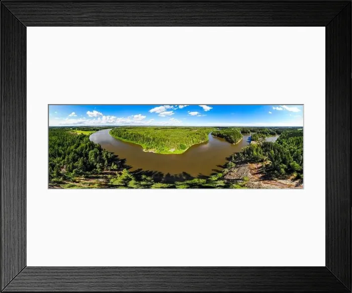 Framed Print : Aerial panoramic summer view of rapid Ahvionkoski at river Kymijoki, Finland Framed Print : Aerial panoramic summer view of rapid Ahvionkoski at river Kymijoki, Finland