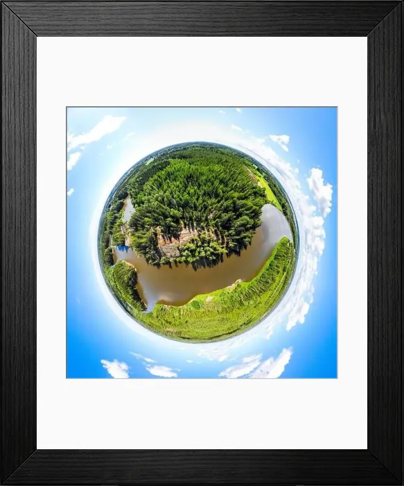 Framed Print : A three dimensional panoramic view of of rapid Ahvionkoski at Kymijoki river, Finland, in a mini planet panorama style Framed Print : A three dimensional panoramic view of of rapid Ahvionkoski at Kymijoki river, Finland, in a mini planet panorama style