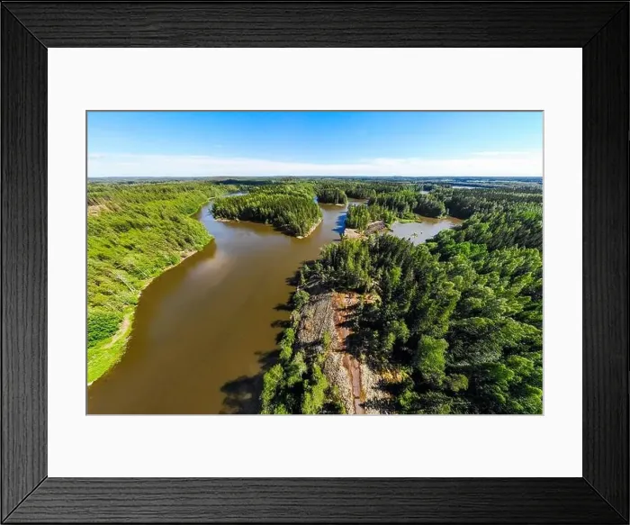Framed Print : Aerial panoramic summer view of rapid Ahvionkoski at river Kymijoki, Finland Framed Print : Aerial panoramic summer view of rapid Ahvionkoski at river Kymijoki, Finland