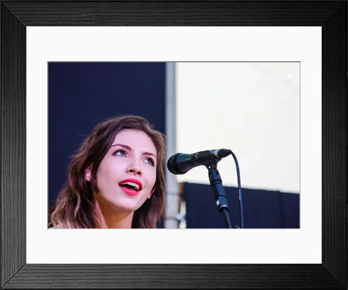 Framed Print : Ellie Rose singing with Shaun Buswell's Pilton Pop-Up Orchestra on the PRS stage at Glastonbury 2015 Framed Print : Ellie Rose singing with Shaun Buswell's Pilton Pop-Up Orchestra on the PRS stage at Glastonbury 2015