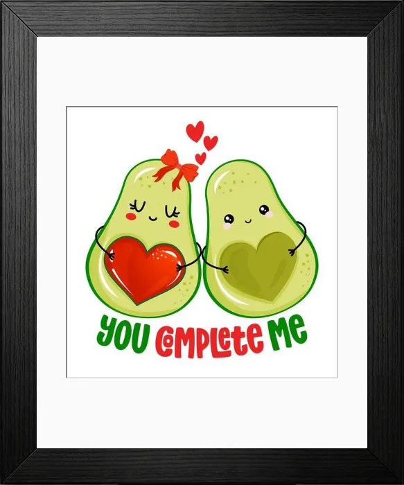 Framed Print : You complete me - Cute hand drawn avocado couple illustration kawaii style Framed Print : You complete me - Cute hand drawn avocado couple illustration kawaii style