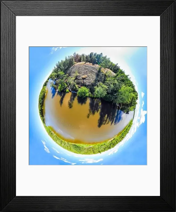 Framed Print : A three dimensional panoramic view of of rapid Ahvionkoski at Kymijoki river, Finland, in a mini planet panorama style Framed Print : A three dimensional panoramic view of of rapid Ahvionkoski at Kymijoki river, Finland, in a mini planet panorama style