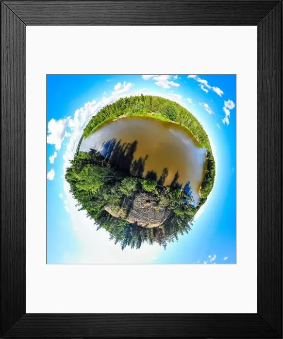 Framed Print : A three dimensional panoramic view of of rapid Ahvionkoski at Kymijoki river, Finland, in a mini planet panorama style Framed Print : A three dimensional panoramic view of of rapid Ahvionkoski at Kymijoki river, Finland, in a mini planet panorama style