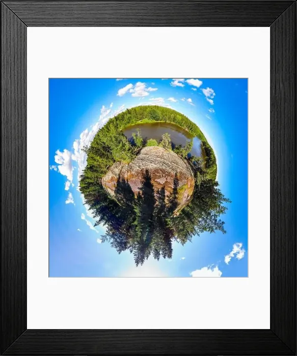 Framed Print : A three dimensional panoramic view of of rapid Ahvionkoski at Kymijoki river, Finland, in a mini planet panorama style Framed Print : A three dimensional panoramic view of of rapid Ahvionkoski at Kymijoki river, Finland, in a mini planet panorama style