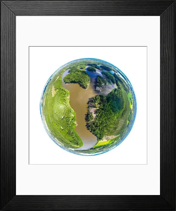 Framed Print : A three dimensional panoramic view of of rapid Ahvionkoski at Kymijoki river, Finland, in a mini planet panorama style Framed Print : A three dimensional panoramic view of of rapid Ahvionkoski at Kymijoki river, Finland, in a mini planet panorama style