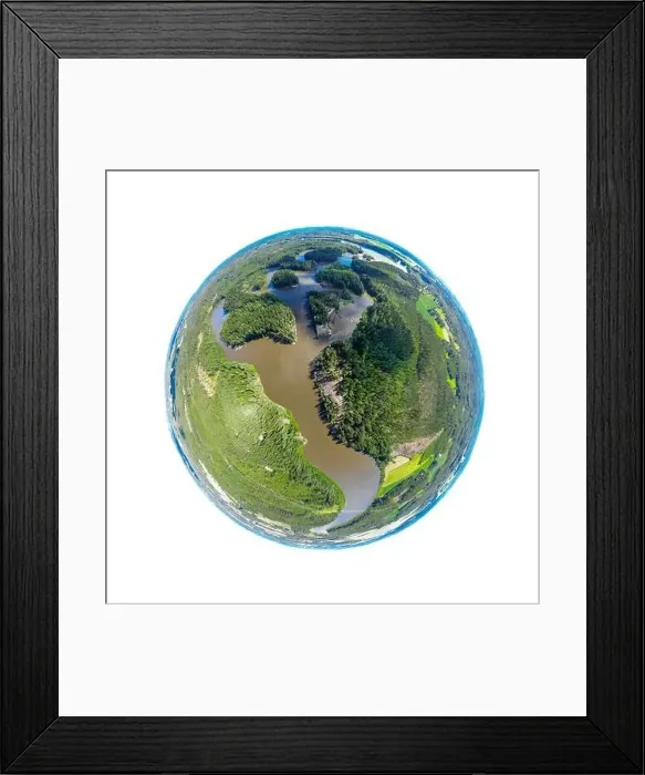 Framed Print : A three dimensional panoramic view of of rapid Ahvionkoski at Kymijoki river, Finland, in a mini planet panorama style Framed Print : A three dimensional panoramic view of of rapid Ahvionkoski at Kymijoki river, Finland, in a mini planet panorama style
