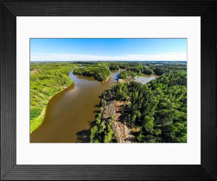 Framed Print : Aerial panoramic summer view of rapid Ahvionkoski at river Kymijoki, Finland Framed Print : Aerial panoramic summer view of rapid Ahvionkoski at river Kymijoki, Finland