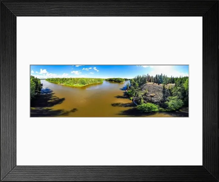 Framed Print : Aerial panoramic summer view of rapid Ahvionkoski at river Kymijoki, Finland Framed Print : Aerial panoramic summer view of rapid Ahvionkoski at river Kymijoki, Finland
