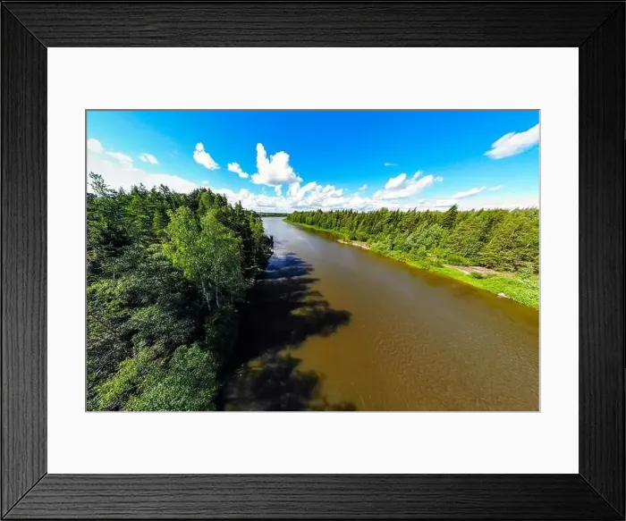 Framed Print : Aerial panoramic summer view of rapid Ahvionkoski at river Kymijoki, Finland Framed Print : Aerial panoramic summer view of rapid Ahvionkoski at river Kymijoki, Finland