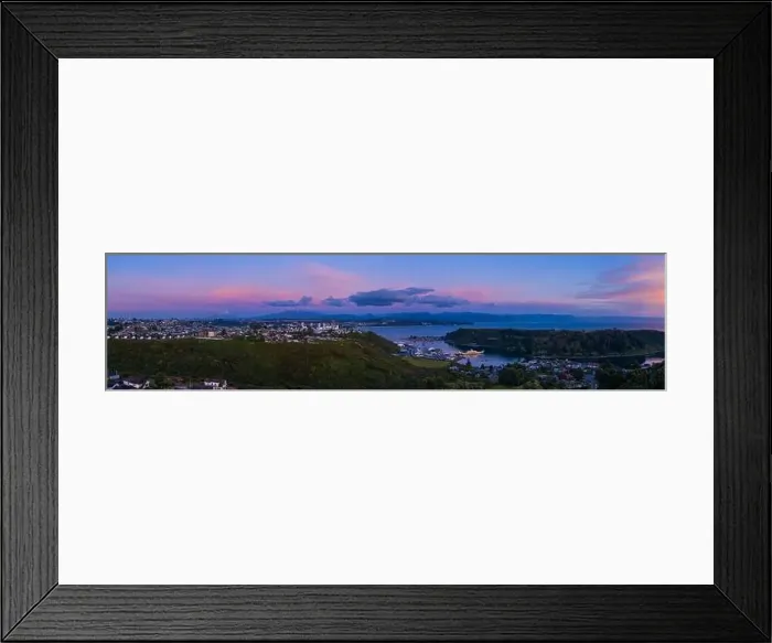 Framed Print : aerial panorama at sunset of the bay of Puerto Montt