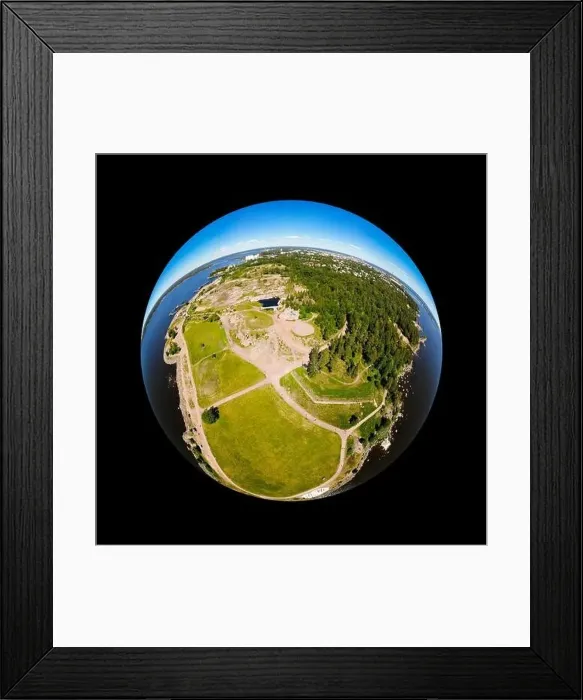 Framed Print : A three dimensional panoramic aerial view of Katariina Seaside Park in a mini planet panorama style. Kotka, Finland Framed Print : A three dimensional panoramic aerial view of Katariina Seaside Park in a mini planet panorama style. Kotka, Finland
