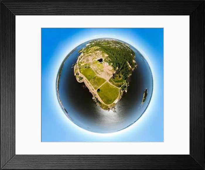 Framed Print : A three dimensional panoramic aerial view of Katariina Seaside Park in a mini planet panorama style. Kotka, Finland Framed Print : A three dimensional panoramic aerial view of Katariina Seaside Park in a mini planet panorama style. Kotka, Finland