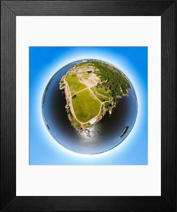 Framed Print : A three dimensional panoramic aerial view of Katariina Seaside Park in a mini planet panorama style. Kotka, Finland Framed Print : A three dimensional panoramic aerial view of Katariina Seaside Park in a mini planet panorama style. Kotka, Finland