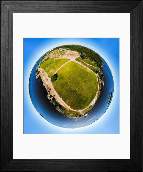 Framed Print : A three dimensional panoramic aerial view of Katariina Seaside Park in a mini planet panorama style. Kotka, Finland Framed Print : A three dimensional panoramic aerial view of Katariina Seaside Park in a mini planet panorama style. Kotka, Finland