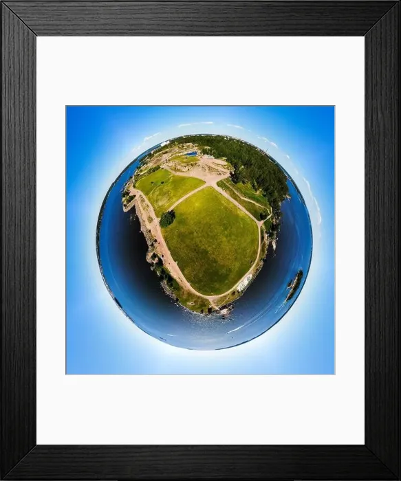 Framed Print : A three dimensional panoramic aerial view of Katariina Seaside Park in a mini planet panorama style. Kotka, Finland Framed Print : A three dimensional panoramic aerial view of Katariina Seaside Park in a mini planet panorama style. Kotka, Finland