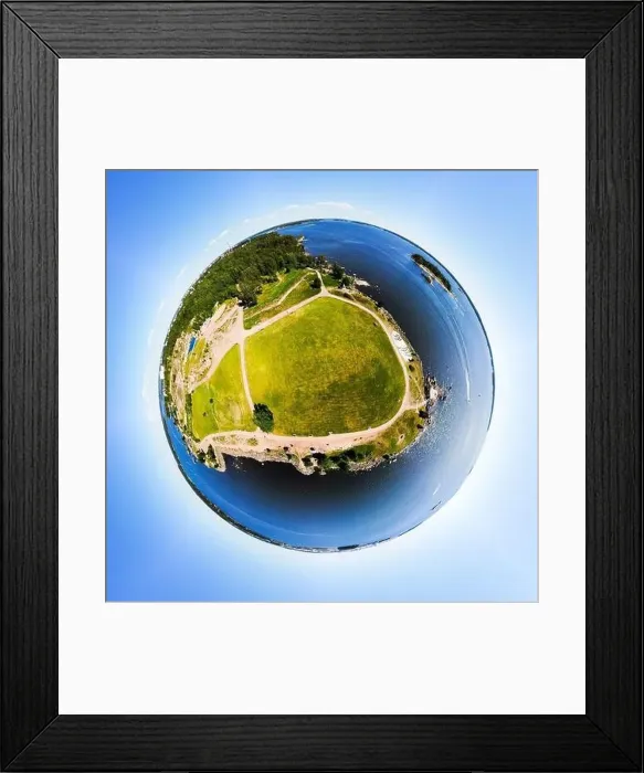 Framed Print : A three dimensional panoramic aerial view of Katariina Seaside Park in a mini planet panorama style. Kotka, Finland Framed Print : A three dimensional panoramic aerial view of Katariina Seaside Park in a mini planet panorama style. Kotka, Finland