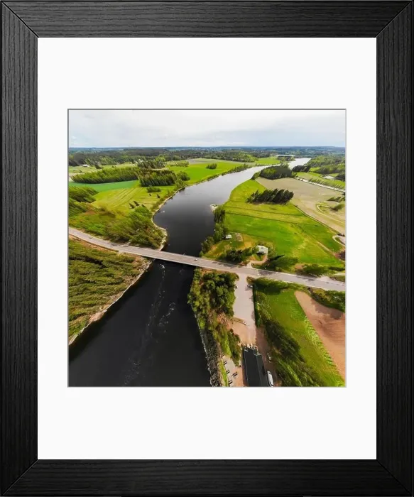 Framed Print : Aerial panoramic view of rapid Susikoski at river Kymijoki, Finland Framed Print : Aerial panoramic view of rapid Susikoski at river Kymijoki, Finland