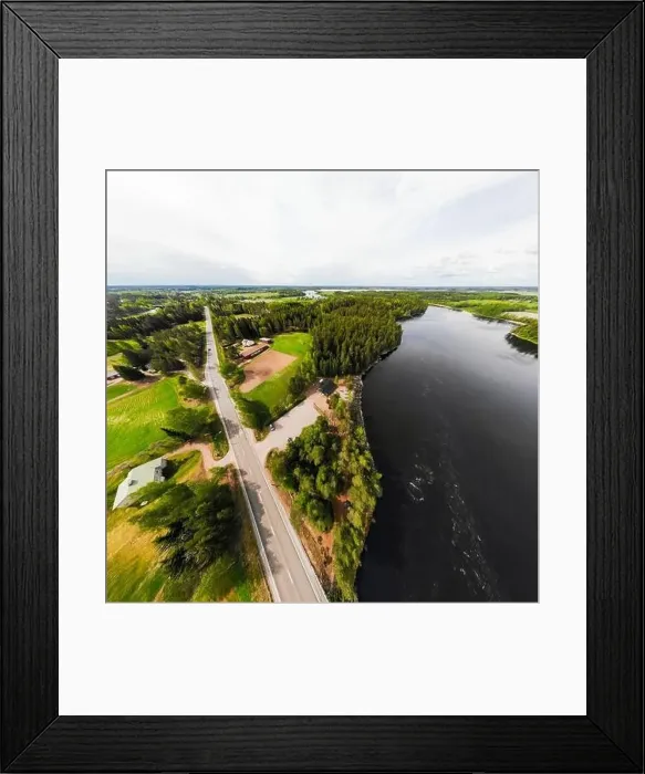 Framed Print : Aerial panoramic view of rapid Susikoski at river Kymijoki, Finland Framed Print : Aerial panoramic view of rapid Susikoski at river Kymijoki, Finland