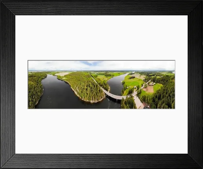 Framed Print : Aerial panoramic view of rapid Susikoski at river Kymijoki, Finland Framed Print : Aerial panoramic view of rapid Susikoski at river Kymijoki, Finland
