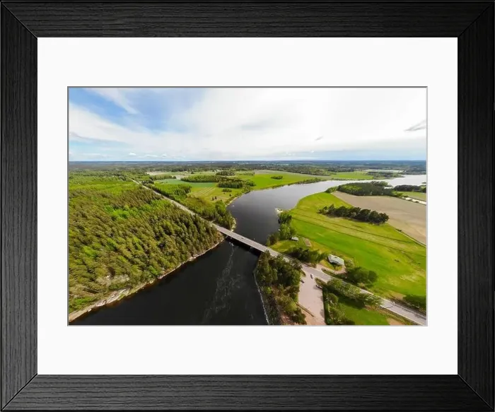 Framed Print : Aerial panoramic view of rapid Susikoski at river Kymijoki, Finland Framed Print : Aerial panoramic view of rapid Susikoski at river Kymijoki, Finland