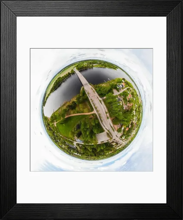 Framed Print : A three dimensional aerial panoramic view of city Inkeroinen at river Kymijoki, Finland
