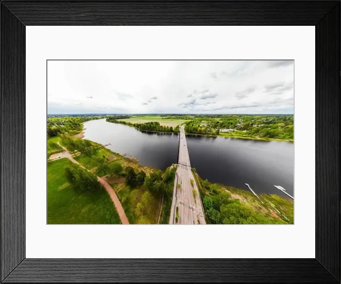 Framed Print : Aerial panoramic view of bridge in city Inkeroinen at river Kymijoki, Finland Framed Print : Aerial panoramic view of bridge in city Inkeroinen at river Kymijoki, Finland