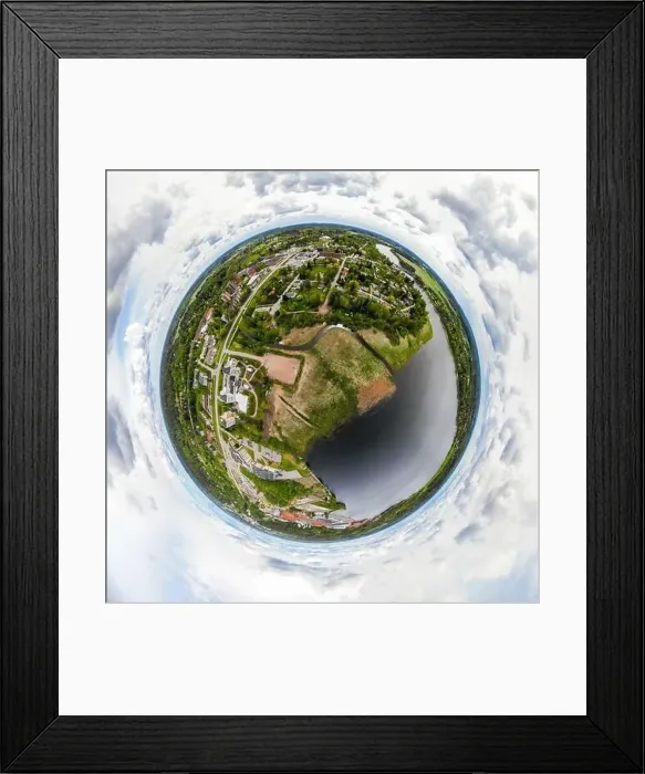 Framed Print : A three dimensional aerial panoramic view of city Inkeroinen at river Kymijoki, Finland