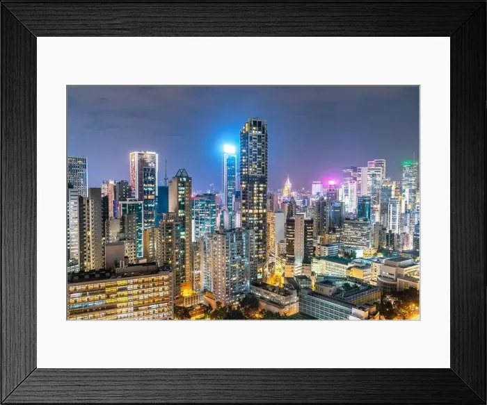 Framed Print : The amazing night and sunset view of cityscape and skyscrapers in Hong-Kong Framed Print : The amazing night and sunset view of cityscape and skyscrapers in Hong-Kong