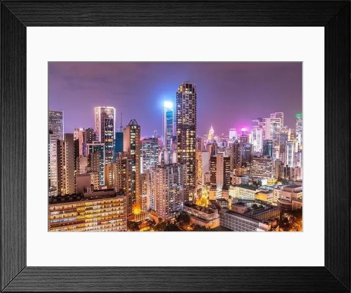 Framed Print : The amazing night and sunset view of cityscape and skyscrapers in Hong-Kong Framed Print : The amazing night and sunset view of cityscape and skyscrapers in Hong-Kong