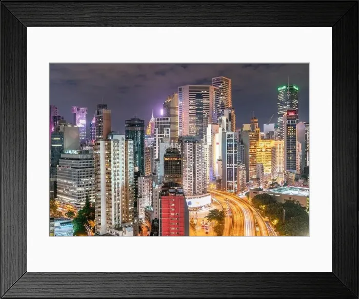 Framed Print : The amazing night and sunset view of cityscape and skyscrapers in Hong-Kong Framed Print : The amazing night and sunset view of cityscape and skyscrapers in Hong-Kong
