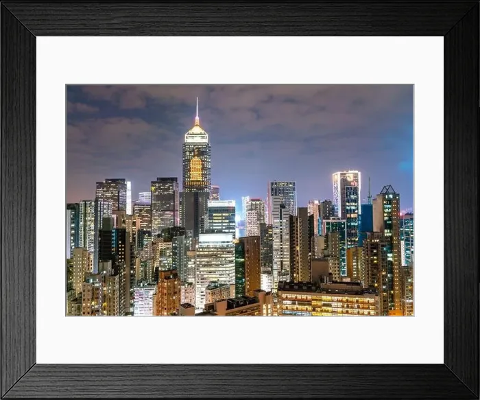 Framed Print : The amazing night and sunset view of cityscape and skyscrapers in Hong-Kong Framed Print : The amazing night and sunset view of cityscape and skyscrapers in Hong-Kong